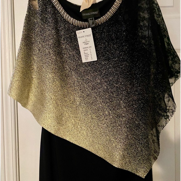 Black knee length dress with gold asymmetrical overlay - Picture 1 of 3